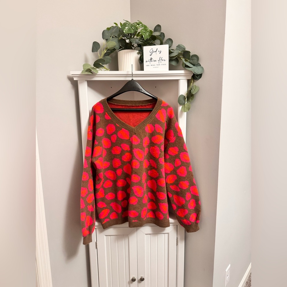 Vibrant Pink and Brown Women's Sweater